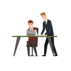 man sitting at desk working on laptop computer vector image
