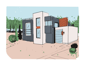 modern house exterior sketch of suburban home vector