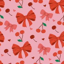 seamless pattern with cherries and bows image vector image