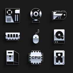 set computer mouse processor with cpu hard disk vector image