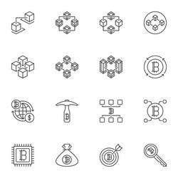 Set of blockchain technology outline icons vector