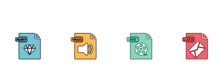 set ruby file document wma avi and msg icon vector image