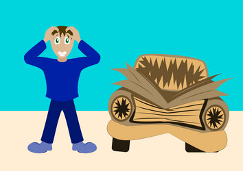 Worried driver with his breakdown car Royalty Free Vector