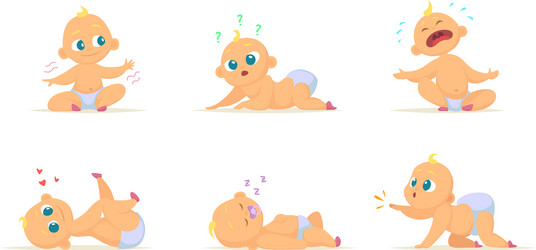 funny characters set of babies in different poses vector image