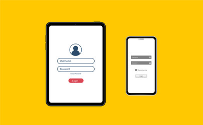 log in screen on tablet and smartphone mobile vector