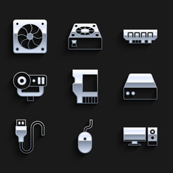 set sd card computer mouse monitor server data vector image