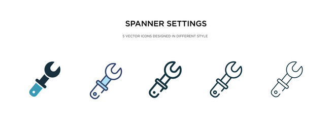 Spanner settings button icon in different style vector