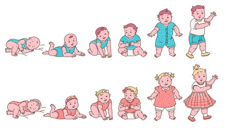 set baby growth stages up to first year sketch vector