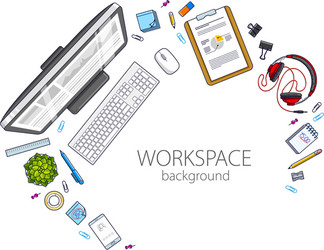 office desk workspace top view with pc computer vector image