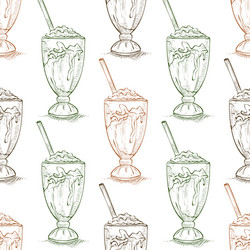 Seamless pattern vanilla milkshake scetch vector