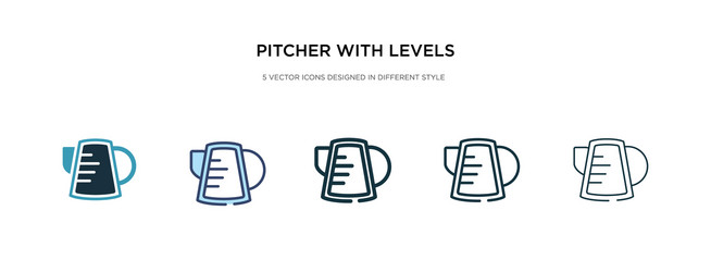 Pitcher with levels icon in different style two vector