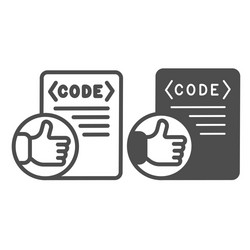 thumbs up on code file coding well done line vector image