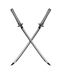 vintage monochrome japanese crossed swords vector