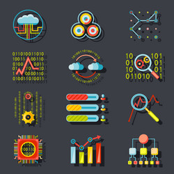 data analytic web site server icons on stylish vector