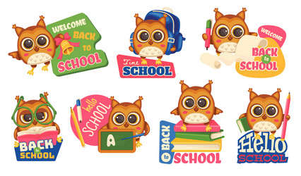 School smart owls with text - a set vector