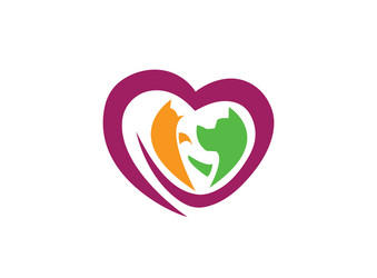 dog and cat heart caring pets logo design vector