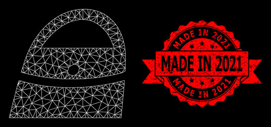 grunge made in 2021 seal and polygonal net vector image