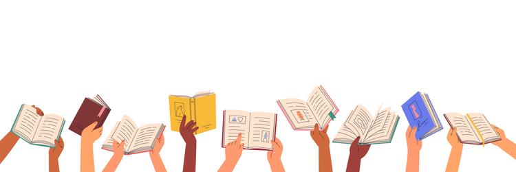hands hold open books reading set studying vector image