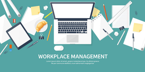 workplace with table and computer vector image