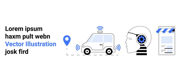 autonomous vehicle with ai head and online store vector image