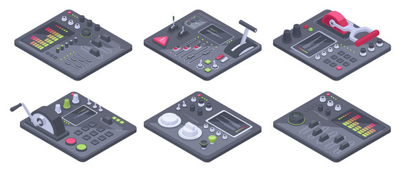 isometric 3d control panels spaceship dashboards vector