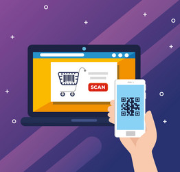 scan code qr with laptop computer and icons vector image