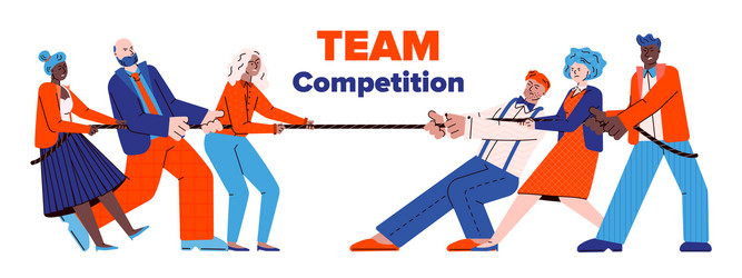 Two business teams people pulling rope flat vector