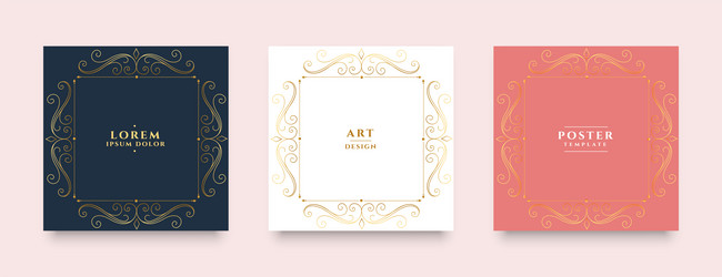 set of golden swirl frame design invitation card vector image