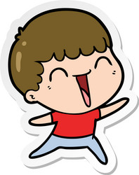 sticker of a cartoon happy man laughing vector