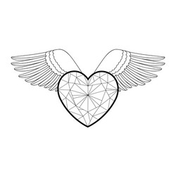 Heart and wings outline coloring pattern vector