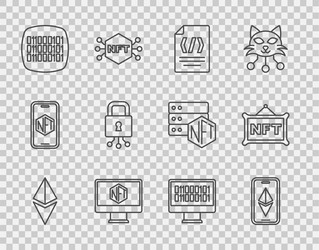set line ethereum eth binary code monitor vector image