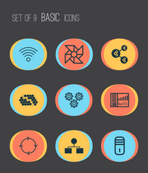 Machine icons set includes such as analysis vector