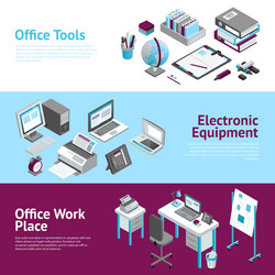 office work place isometric banners set vector