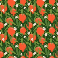 Red pomegranate seamless pattern with green leaves vector