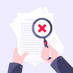 rejected document verification concept with hand vector image
