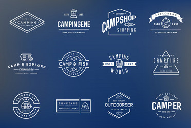 Set of camping camp elements with fictitious names vector