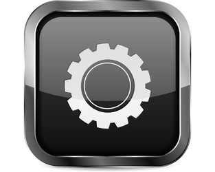 Settings button black glass 3d icon vector