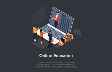 isometric composition on dark background with text vector image