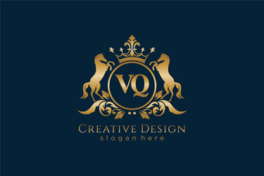 initial vq retro golden crest with circle and two vector image