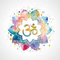 Om Lotus Sign - Watercolor Vector Image