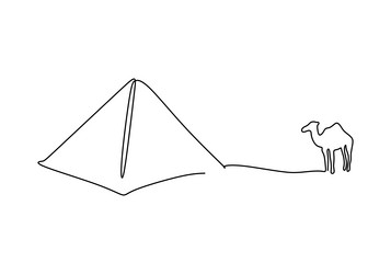 One continuous single line of camel and pyramid vector