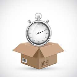 Clock in an open cardboard box fast shipping vector