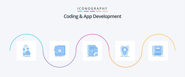 coding and app development blue 5 icon pack vector image