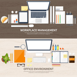 workplace with table and computer vector image