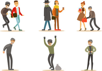 Criminals and robbers characters set pickpockets vector