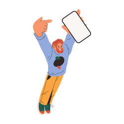 man pointing on empty screen of smartphone vector image