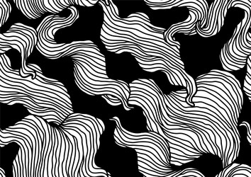 Seamless pattern with wave line curls monochrome vector