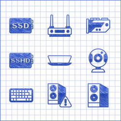 Set laptop case computer web camera keyboard vector