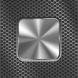 Metal square button on perforated background vector