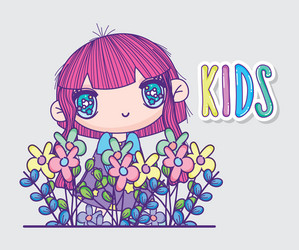 Kids little girl anime cartoon with hair red vector